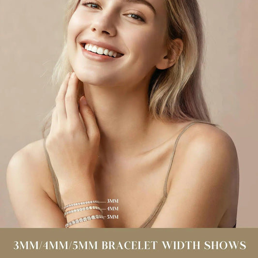 S925 Sterling Silvery Tennis Bracelet 2/ 3/ 4/ 5mm Moissanite Fine Jewelry Hypoallergenic 6.69-8.66inch Length